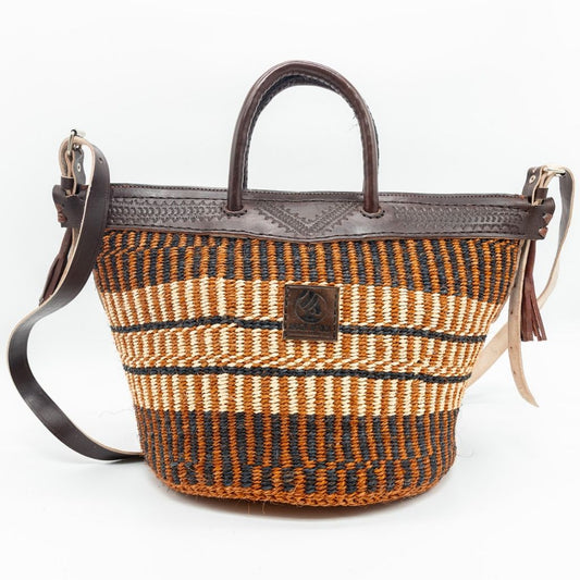 Mutheu Sisal & Leather Tote – Handwoven African Shoulder Bag with Ankara Lining