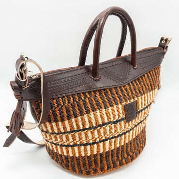 Mutheu Sisal & Leather Tote – Handwoven African Shoulder Bag with Ankara Lining