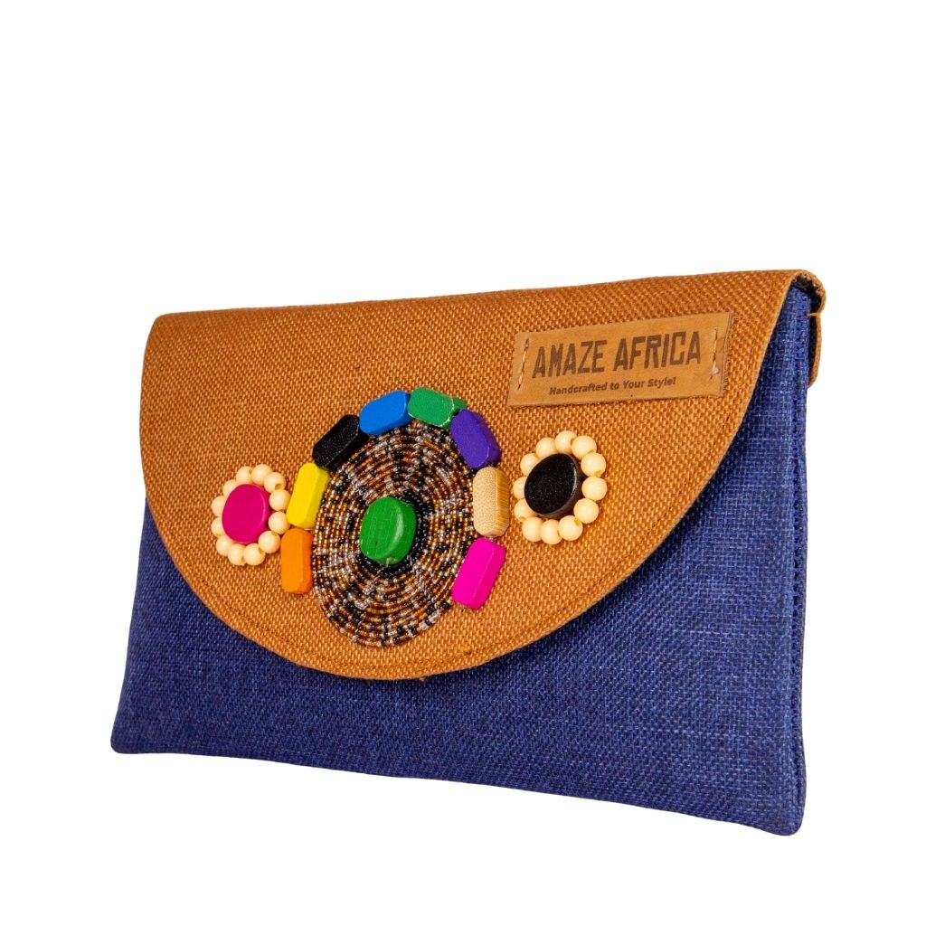 Handcrafted African Beaded Clutch Bag – Unique Ankara & Canvas Evening Purse