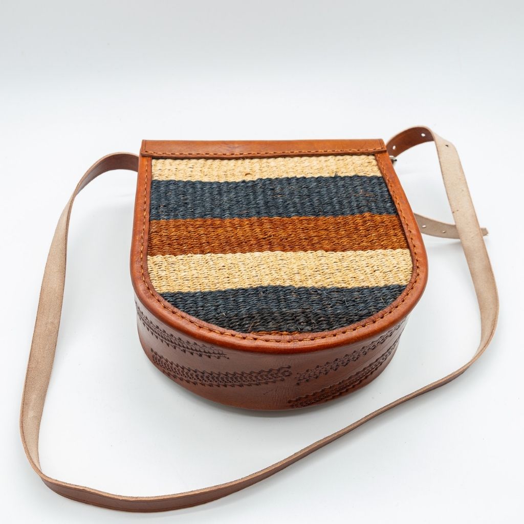 Kasyoka Leather & Sisal Crossbody Bag – Handwoven African Sling Bag with Adjustable Strap