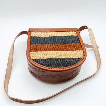 Kasyoka Leather & Sisal Crossbody Bag – Handwoven African Sling Bag with Adjustable Strap