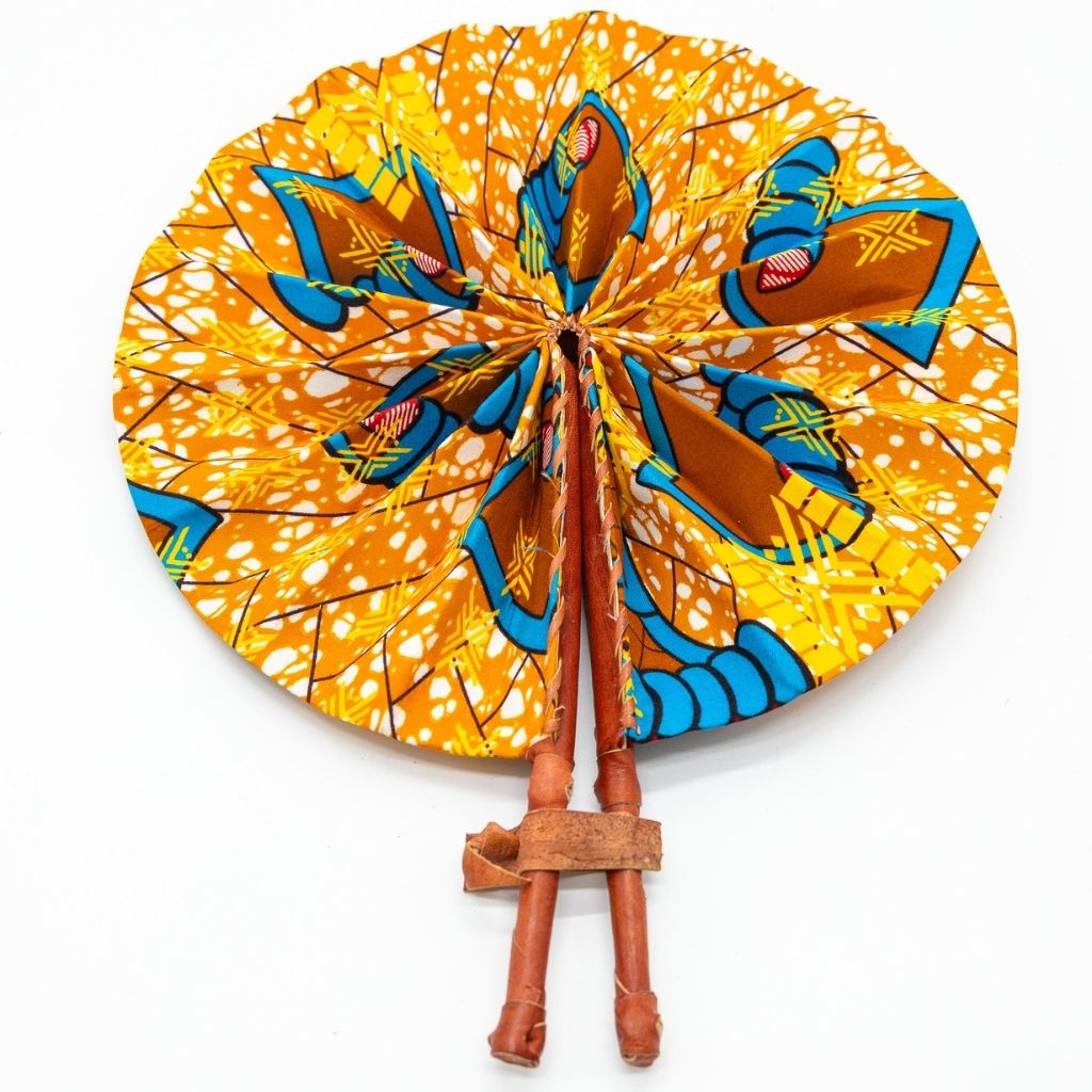 Ankara Fabric Fans – Foldable, Leather-Handled Hand Fans