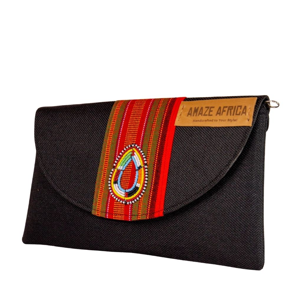 Handcrafted African Beaded Clutch Bag – Unique Ankara & Canvas Evening Purse