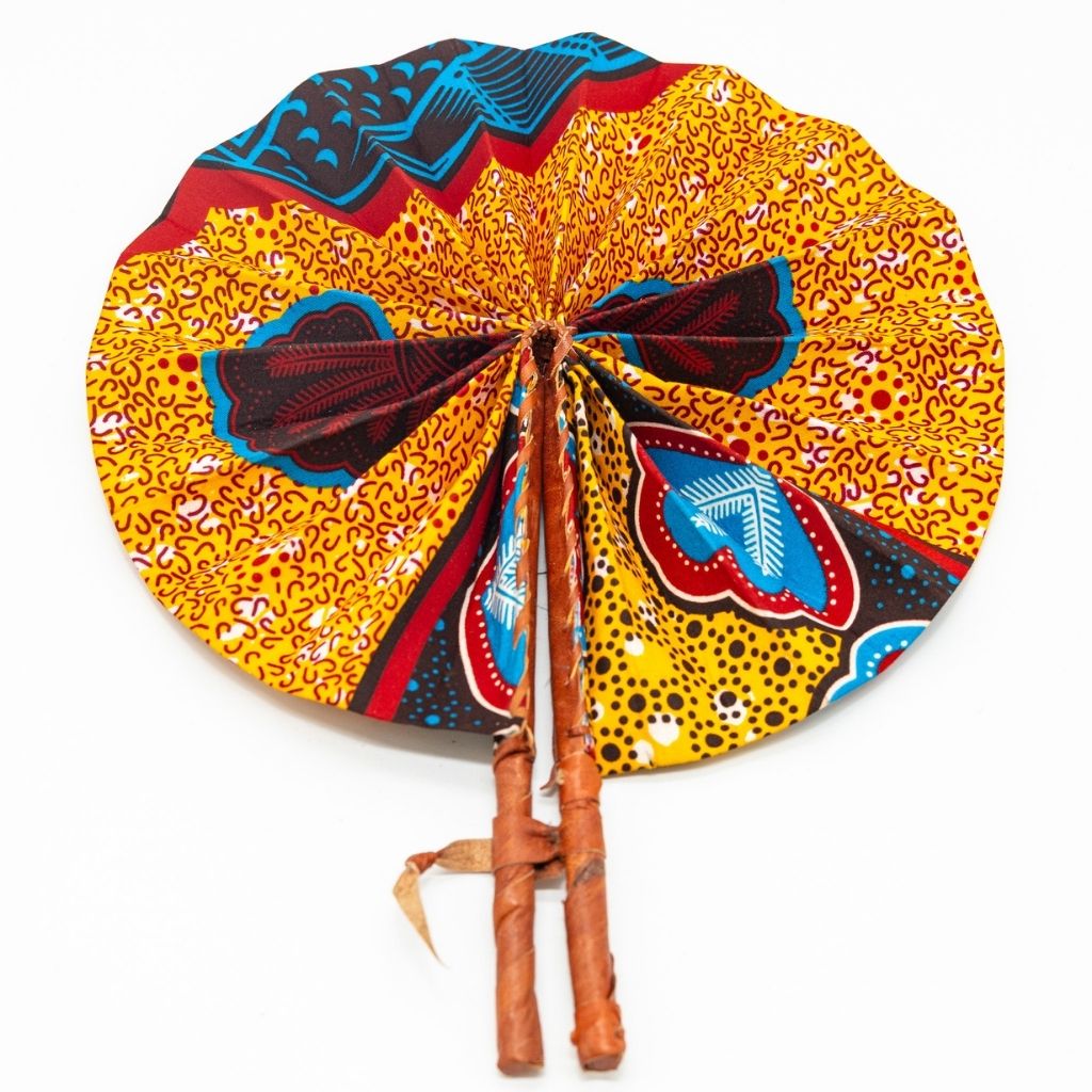 Ankara Fabric Fans – Foldable, Leather-Handled Hand Fans