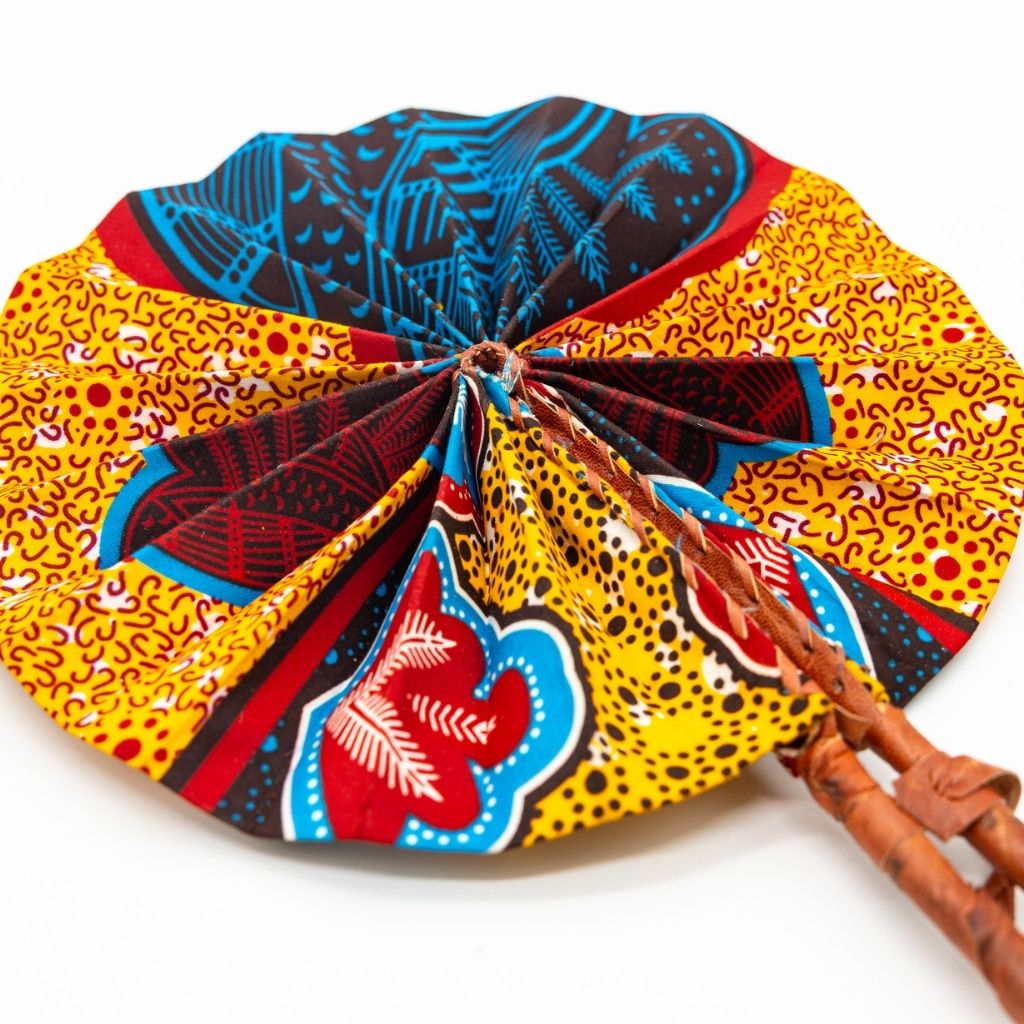 Ankara Fabric Fans – Foldable, Leather-Handled Hand Fans