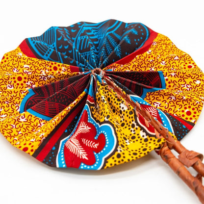 Ankara Fabric Fans – Foldable, Leather-Handled Hand Fans