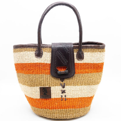 Maridadi Handwoven Sisal Tote with Leather Toggle Clasp & Striped Pattern – Amaze Africa