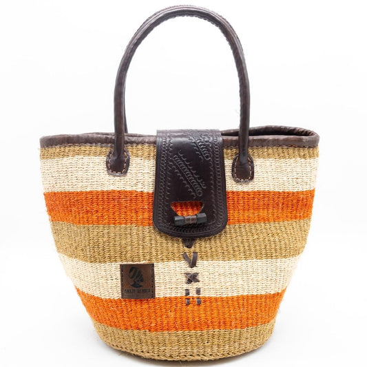 Maridadi Handwoven Sisal Tote with Leather Toggle Clasp & Striped Pattern – Amaze Africa