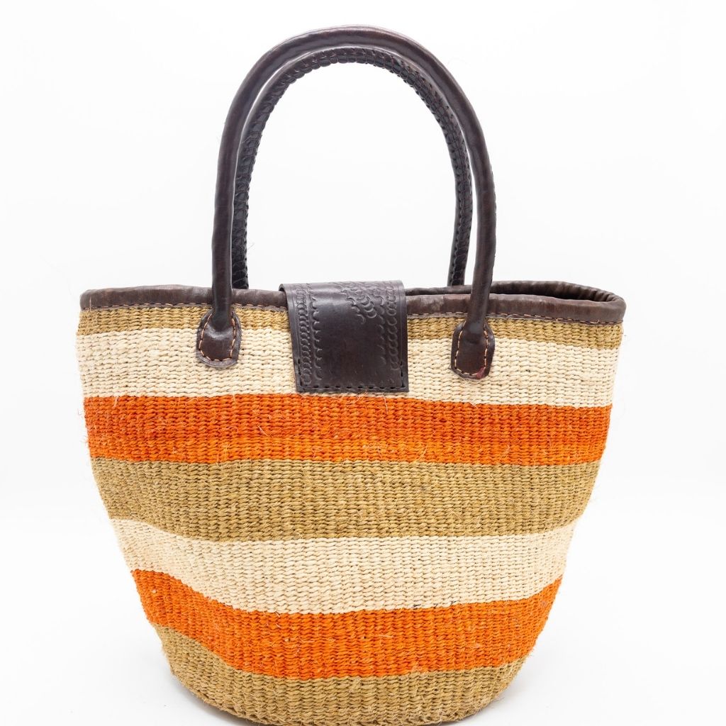Maridadi Handwoven Sisal Tote with Leather Toggle Clasp & Striped Pattern – Amaze Africa