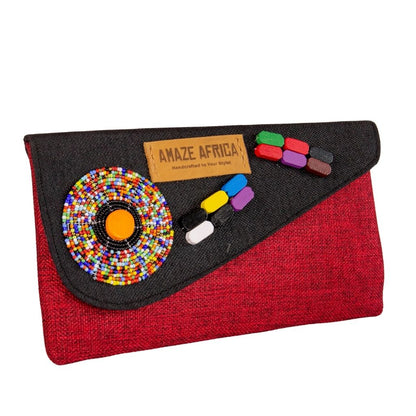 Handcrafted African Beaded Clutch Bag – Unique Ankara & Canvas Evening Purse