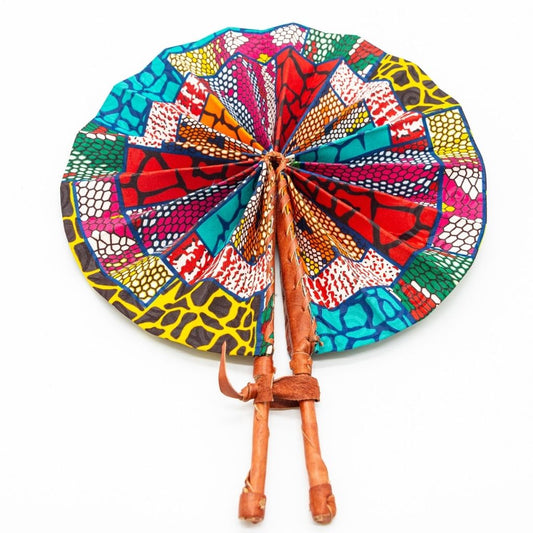 Ankara Fabric Fans – Foldable, Leather-Handled Hand Fans