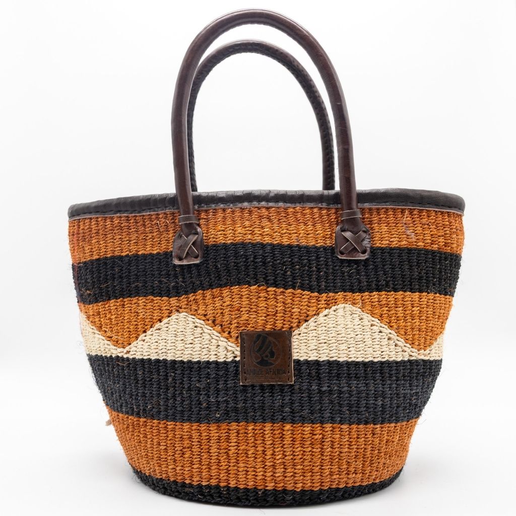 Magnolia African Sisal Handbag – Leather Handle Market Tote