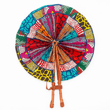 Ankara Fabric Fans – Foldable, Leather-Handled Hand Fans