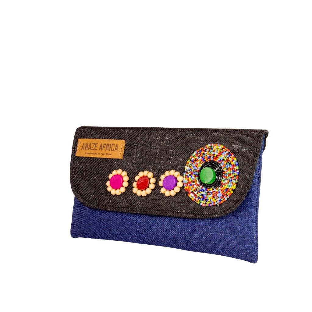 Handcrafted African Beaded Clutch Bag – Unique Ankara & Canvas Evening Purse