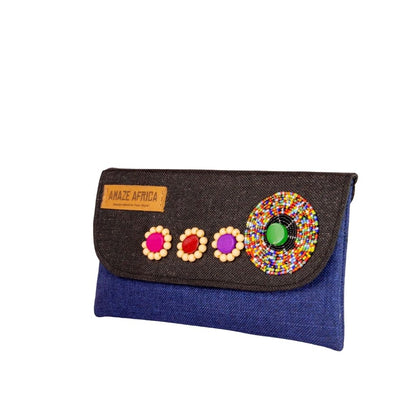 Handcrafted African Beaded Clutch Bag – Unique Ankara & Canvas Evening Purse
