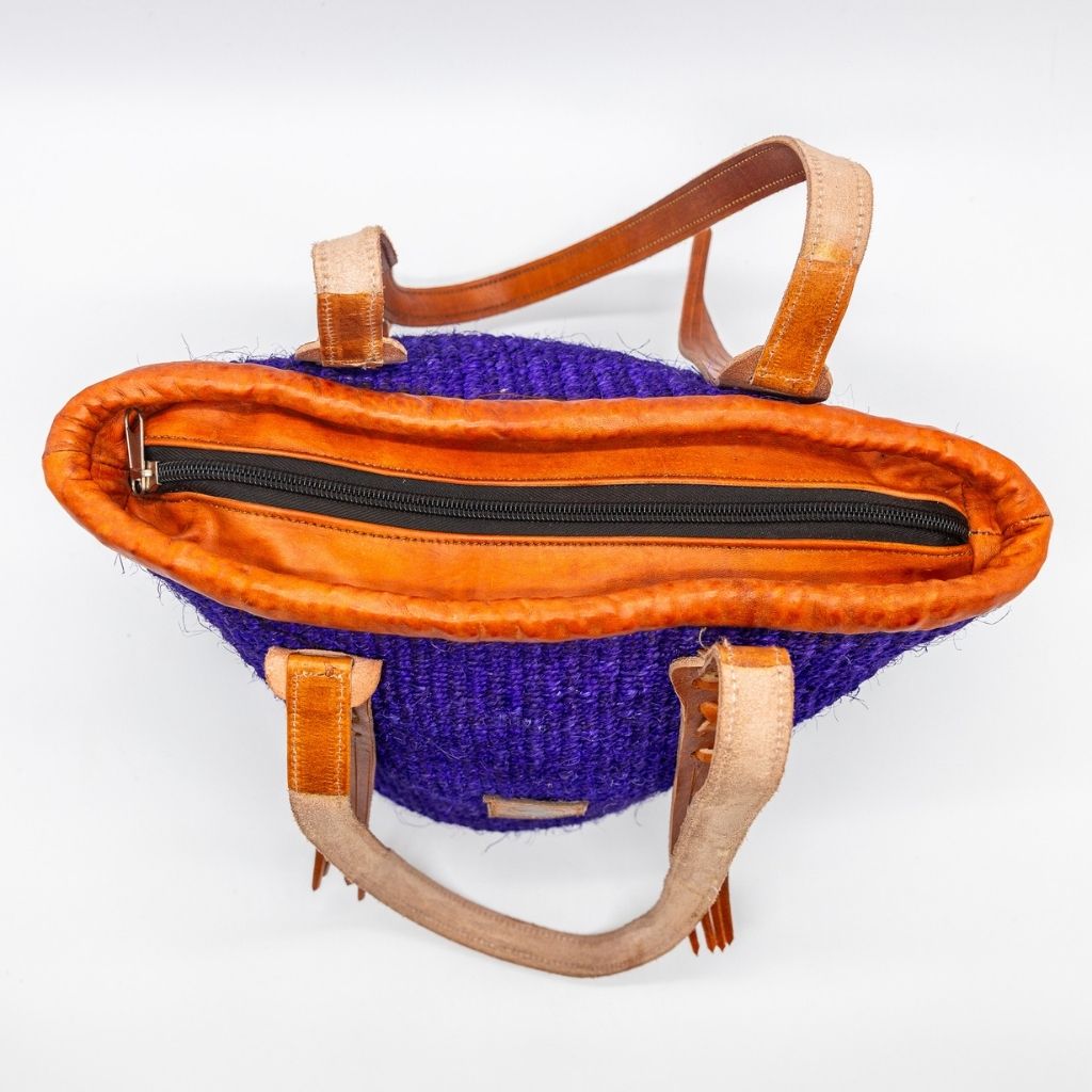 Fringe Sisal Backpack – Handwoven African Bag with Leather Fringe Details