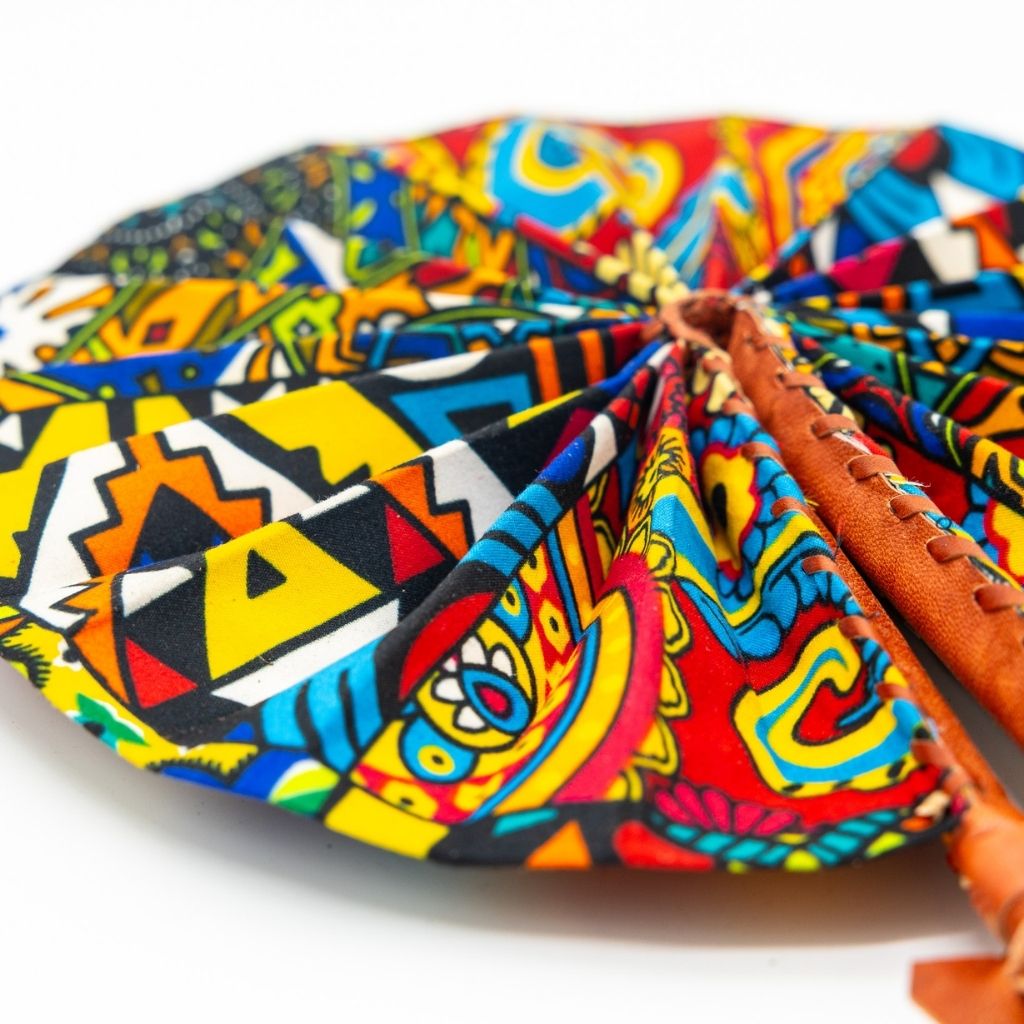 Ankara Fabric Fans – Foldable, Leather-Handled Hand Fans