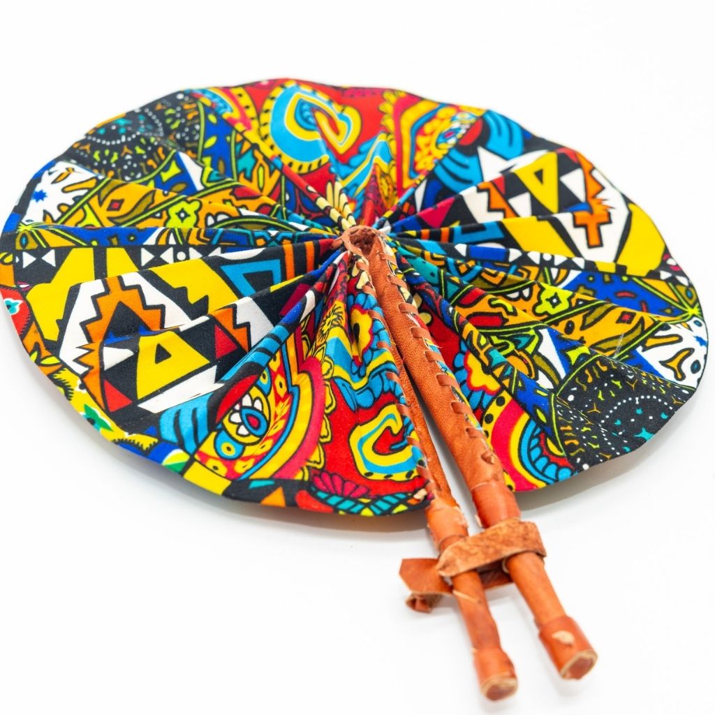 Ankara Fabric Fans – Foldable, Leather-Handled Hand Fans