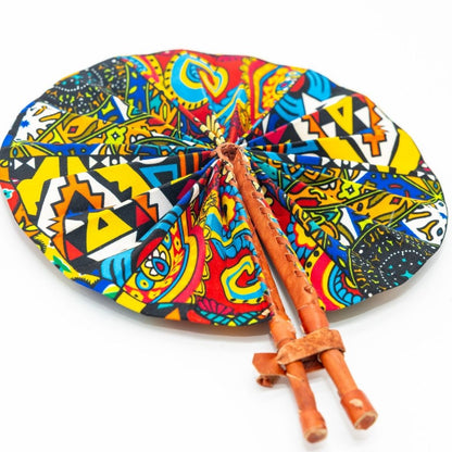 Ankara Fabric Fans – Foldable, Leather-Handled Hand Fans