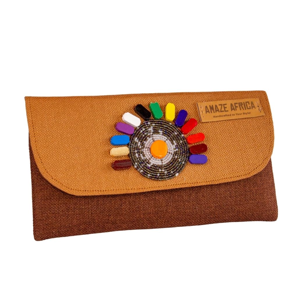 Handcrafted African Beaded Clutch Bag – Unique Ankara & Canvas Evening Purse
