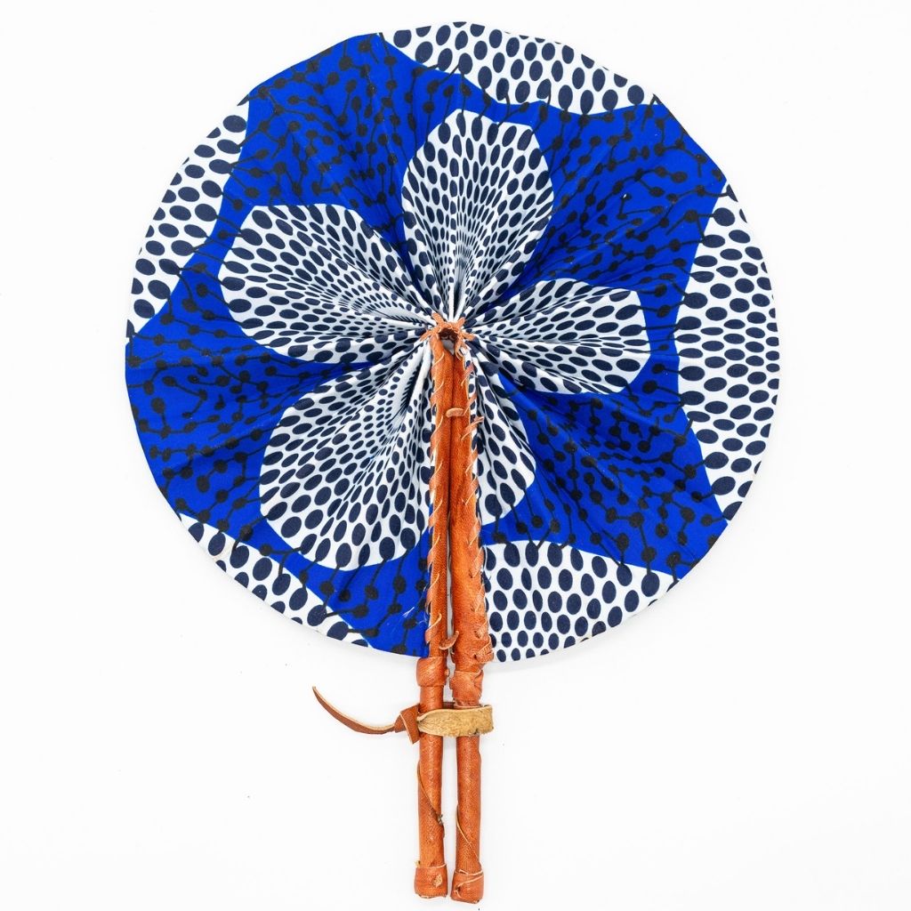 Ankara Fabric Fans – Foldable, Leather-Handled Hand Fans