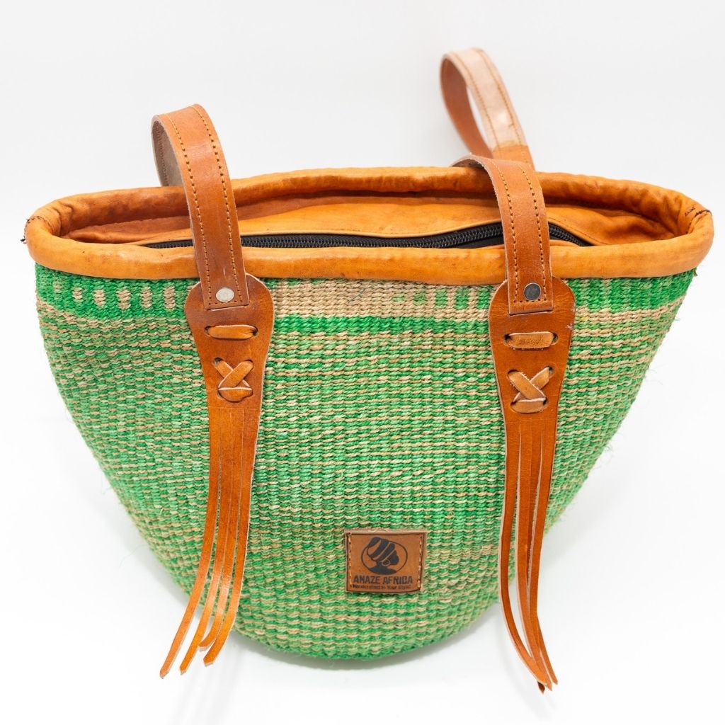 Fringe Sisal Backpack – Handwoven African Bag with Leather Fringe Details
