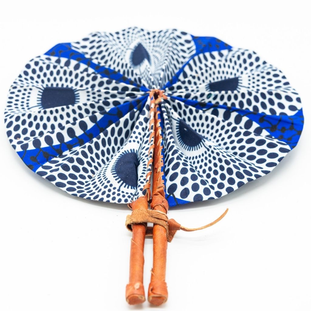 Ankara Fabric Fans – Foldable, Leather-Handled Hand Fans