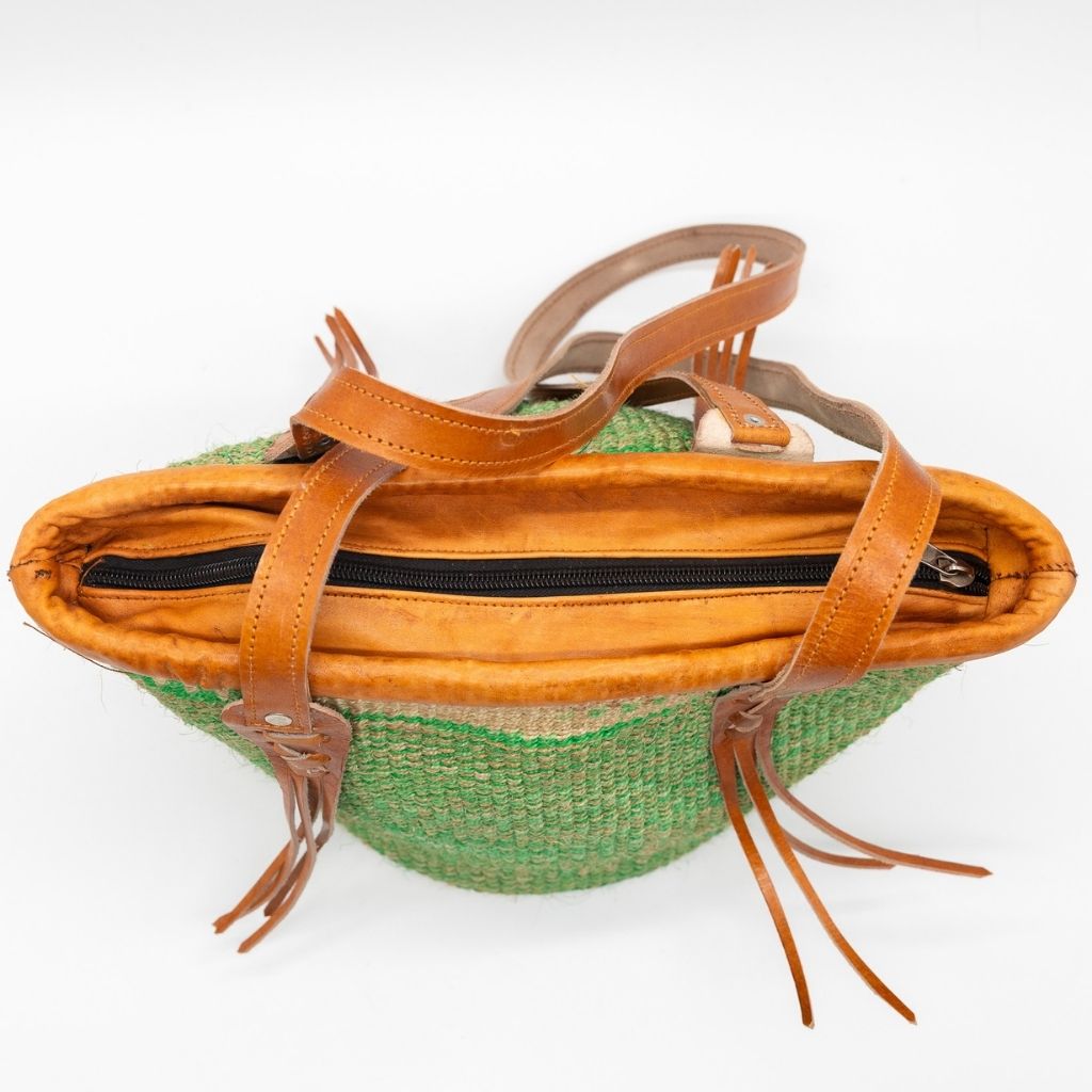 Fringe Sisal Backpack – Handwoven African Bag with Leather Fringe Details