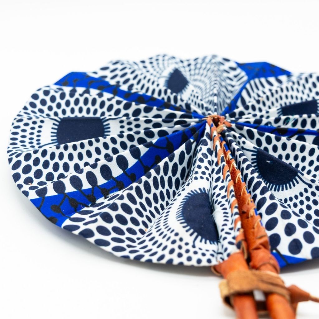 Ankara Fabric Fans – Foldable, Leather-Handled Hand Fans